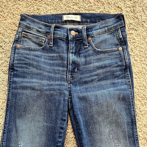 Madewell Womens 9" High Rise Skinny Jeans Size 25 Medium Wash Raw Hem Distressed - Picture 2 of 10